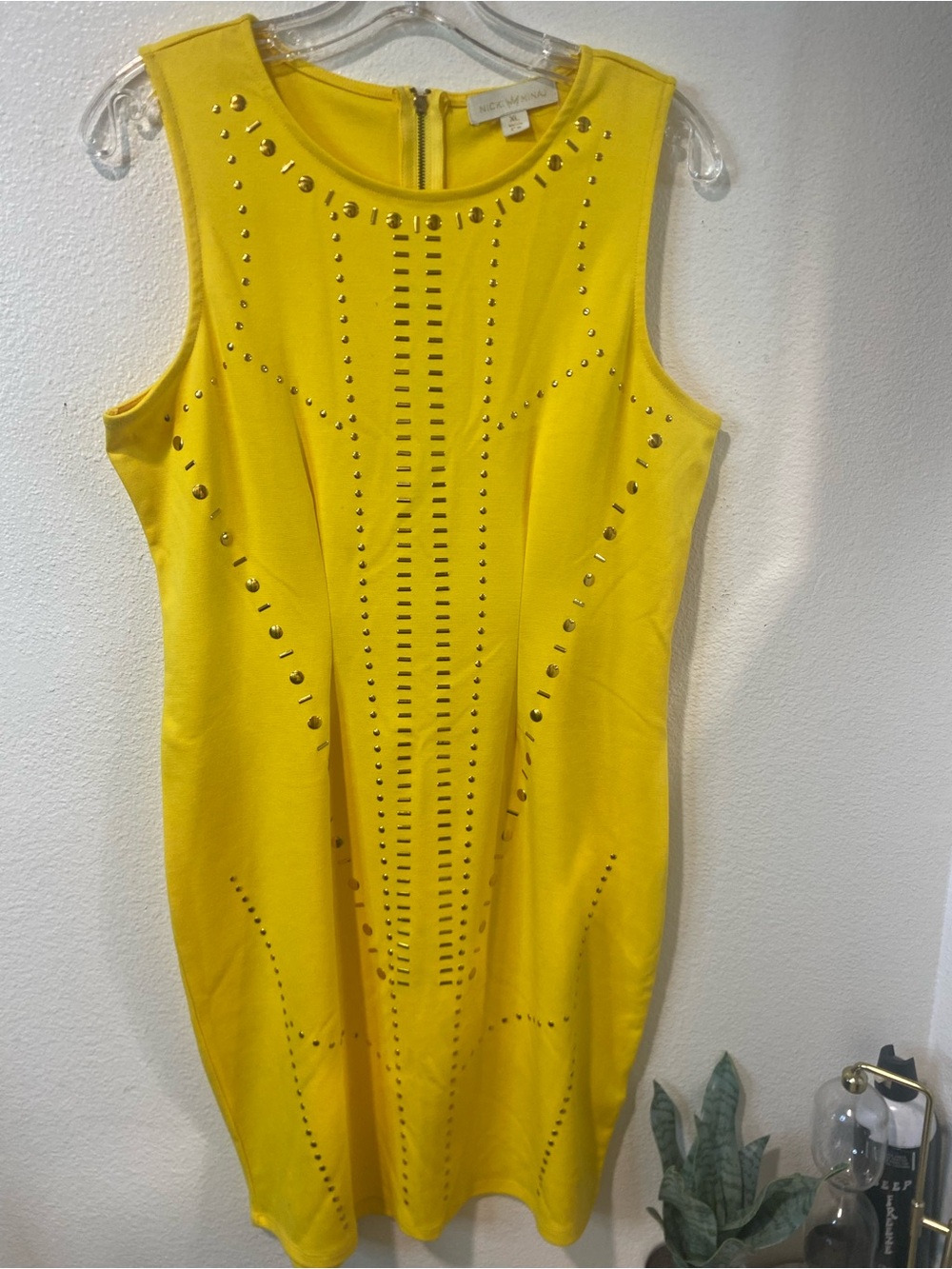 Niki Minaj Yellow Studded Sheath Dress Womens XL